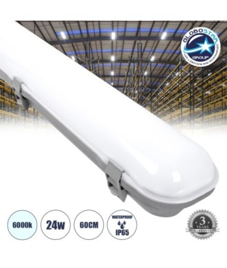 GloboStar® 60170 LED Γραμμικό Βιομηχανικό Φωτιστικό Tri-Proof 60cm 24W 2785lm 120° AC 220-240V Αδιάβροχο IP65 Μ60 x Π10.5 x Υ8cm Ψυχρό Λευκό 6000K - 3 Χρόνια Εγγύηση